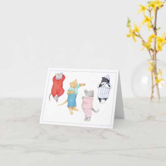 4 KATTEN IN PYJAMA Note Kaart (Gele Bloem)