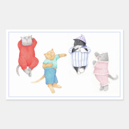 4 KATTEN IN PYJAMA Rechthoek Stickers (Voorkant)