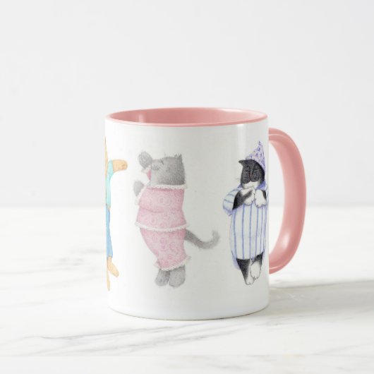 4 KATTEN IN PYJAMA Roze Combo Mok (Voorkant rechts)