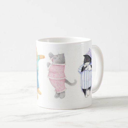 4 KATTEN IN PYJAMA Witte Mok (Voorkant rechts)