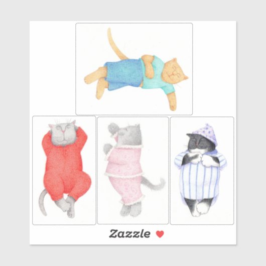 4 KATTEN IN PYJAMA'S 6"X6" Vinyl Sticker (Vel)