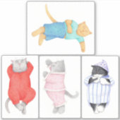 4 KATTEN IN PYJAMA'S 6"X6" Vinyl Sticker (Voorkant)