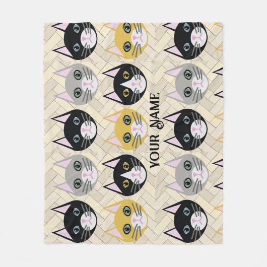 4 katten, visgraat beige fleece deken (Voorkant)