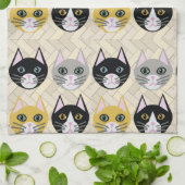 4 katten, visgraat beige theedoek (Gevouwen)