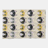 4 katten, visgraat beige theedoek (Horizontaal)