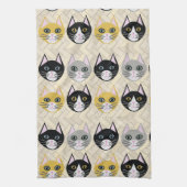 4 katten, visgraat beige theedoek (Verticaal)