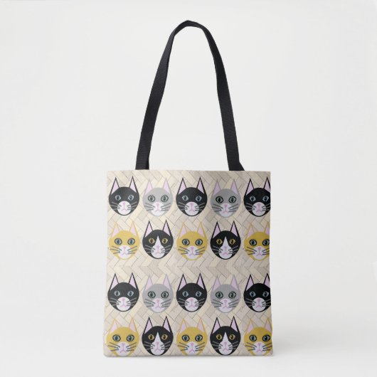 4 katten, visgraat beige tote bag (Voorkant)
