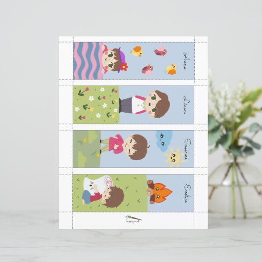 4 Kawaii Camping Friends Editable Bladwijzer (Staand voorkant)