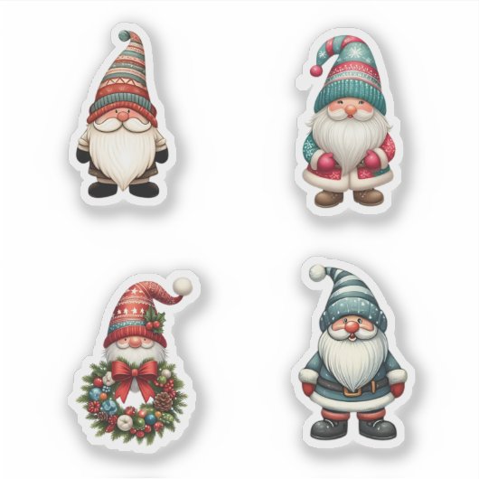 4 Kerst Gnome Vakantie Stickers (Voorkant)
