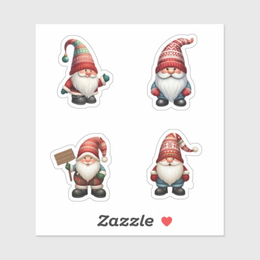 4 Kerst Gnome Vakantie Stickers (Vel)