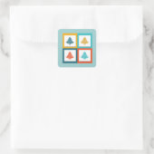 4 Kerstbomen Retro Design Vierkante Sticker (Tas)