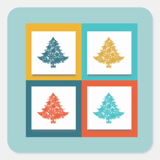 4 Kerstbomen Retro Design Vierkante Sticker (Voorkant)