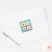 4 Kerstbomen Retro Design Vierkante Sticker (Envelop)
