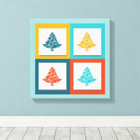 4 kerstbomen Retrodesign Canvas Afdruk (Insitu (Houten vloer))