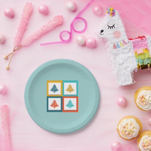 4 kerstbomen Retrodesign Papieren Bordje (Feest)