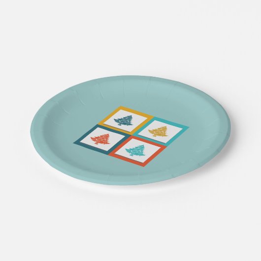 4 kerstbomen Retrodesign Papieren Bordje (Gekanteld)