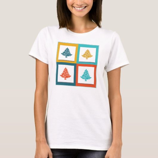 4 kerstbomen Retrodesign T-shirt (Voorkant)