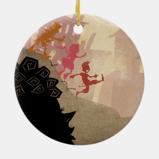 4 kleine monsters - door de stad lopen keramisch ornament (Achterkant)