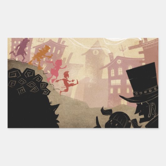 4 kleine monsters - door de stad lopen rechthoekige sticker (Voorkant)