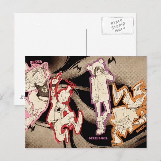 4 Kleine Monsters - Groep Briefkaart (Voorkant / Achterkant)