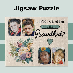 4 kleinkinderen foto bloemengroen legpuzzel