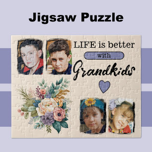 4 kleinkinderen foto bloemig paarse legpuzzel
