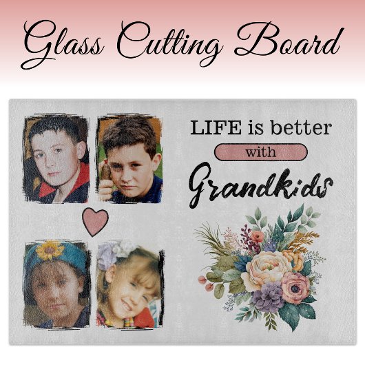 4 kleinkinderen foto bloemig roze snijplank