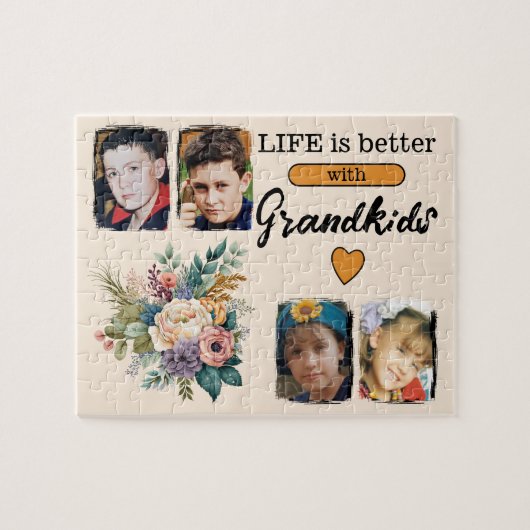 4 kleinkinderen foto bloemig sinaasappel legpuzzel (Horizontaal)