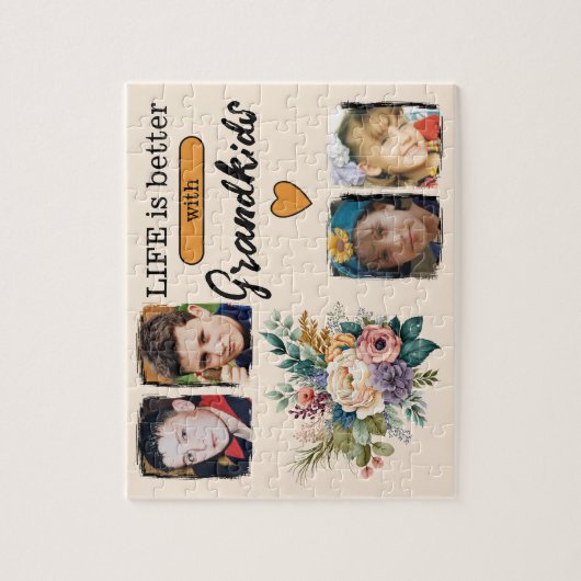 4 kleinkinderen foto bloemig sinaasappel legpuzzel (Verticaal)