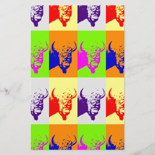 4 Kleur Pop Art Buffalo Bizon Briefpapier (Voorkant)