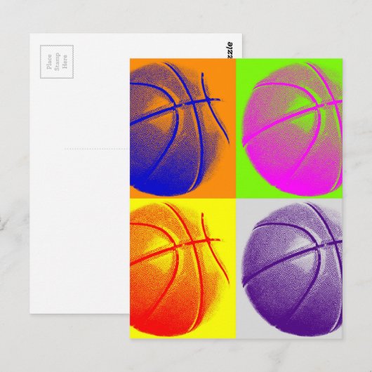4 Kleuren Pop Art Basketbal Briefkaart (Voorkant / Achterkant)