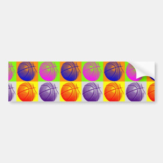4 Kleuren Pop Art Basketbal Bumpersticker (Voorkant)
