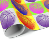 4 Kleuren Pop Art Basketbal Cadeaupapier (Rol Hoek)