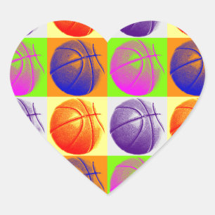 4 Kleuren Pop Art Basketbal Hart Sticker