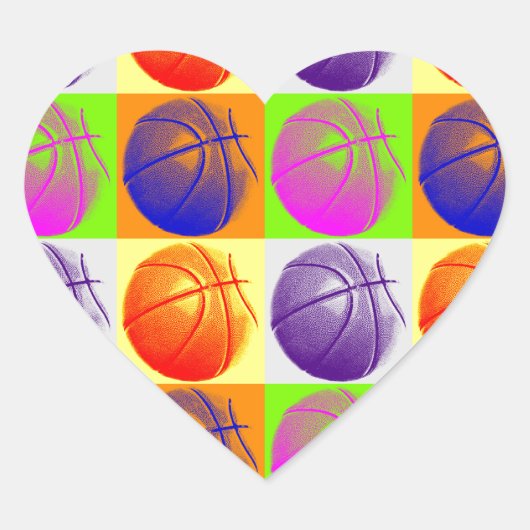 4 Kleuren Pop Art Basketbal Hart Sticker (Voorkant)