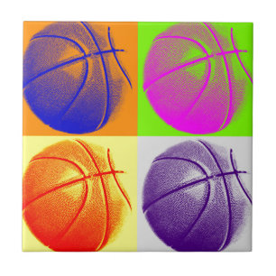 4 Kleuren Pop Art Basketbal Tegeltje