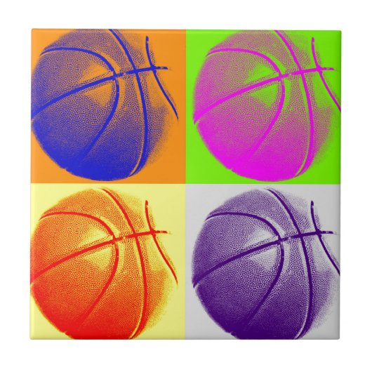 4 Kleuren Pop Art Basketbal Tegeltje (Voorkant)