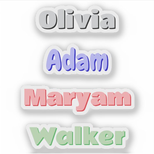 4 kleurrijke retro Kinderen | Aangepaste naam Stic Sticker (Voorkant)