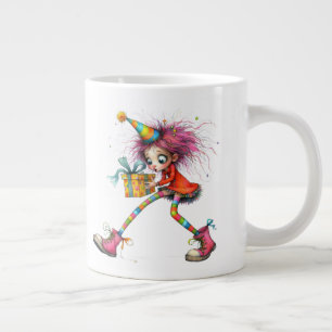 *  4 Kleurrijke  Whimsical Kerst Meisje  Cadeau AP Grote Koffiekop