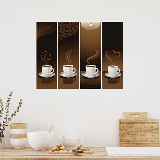 4 Koffiebekers in vector Poster (Keuken)