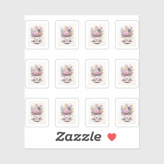 4 kopje bloemen sticker (Vel)