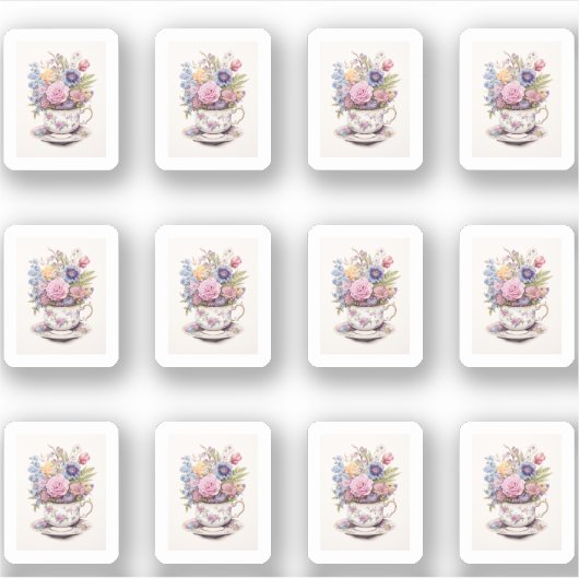 4 kopje bloemen sticker (Voorkant)