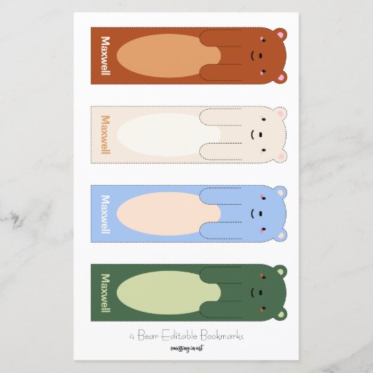 4 Kute Beer Editable Bladwijzer met besnoeiingshan (Voorkant)