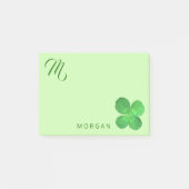 4 Leaf Clover Fun Green Monogram Gepersonaliseerd Post-it® Notes (Voorkant)