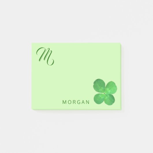 4 Leaf Clover Fun Green Monogram Gepersonaliseerd Post-it® Notes (Voorkant)