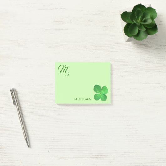 4 Leaf Clover Fun Green Monogram Gepersonaliseerd Post-it® Notes (Kantoor)