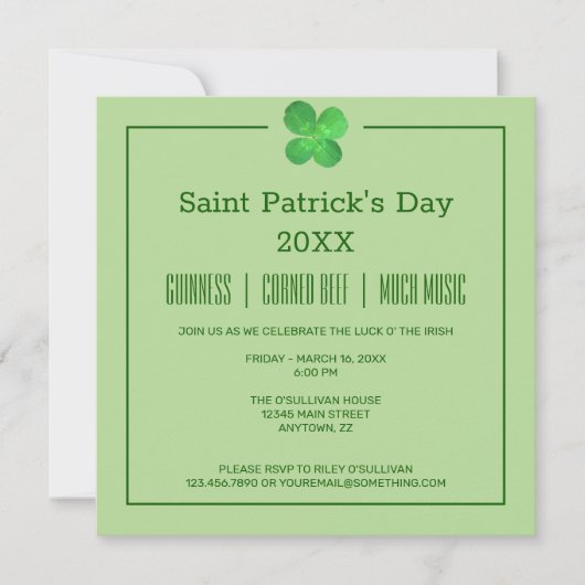 4 Leaf Clover Irish Shamrock St Patricks Day Kaart (Voorkant)