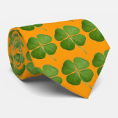 4 Leaf Clover Shamrock Oranje Stropdas (Opgerold)