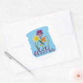 4 Lente- en zomerbloemen met fancy tekst Ronde Sticker (Envelop)