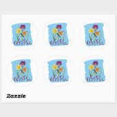 4 Lente- en zomerbloemen met fancy tekst Ronde Sticker (Vel)